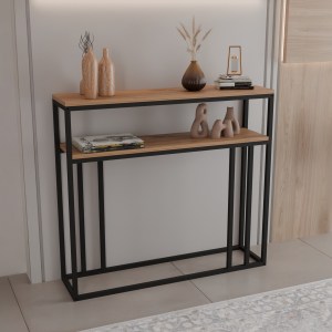 pak-321-000119 ΚΟΝΣΟΛΑ DALETI PAKOWORLD ΣΕ OAK ΑΠΟΧΡΩΣΗ ΜΕ ΜΑΥΡΟ ΜΕΤΑΛΛΙΚΟ ΣΚΕΛΕΤΟ 100X25X90ΕΚ