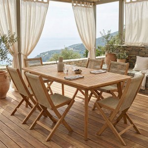 pak-340-000027 ΤΡΑΠΕΖΑΡΙΑ 7 ΤΕΜ. BANOU-PINO PAKOWORLD TEAK ΞΥΛΟ ΣΕ ΦΥΣΙΚΗ ΑΠΟΧΡΩΣΗ 180/240X100X75ΕΚ