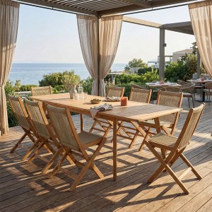 pak-340-000029 ΤΡΑΠΕΖΑΡΙΑ 9 ΤΕΜ. BANOU-PINO PAKOWORLD TEAK ΞΥΛΟ ΣΕ ΦΥΣΙΚΗ ΑΠΟΧΡΩΣΗ 180/240X100X75ΕΚ