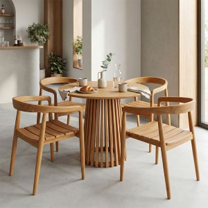 pak-343-000042 ΤΡΑΠΕΖΑΡΙΑ 5ΤΕΜ NOODY-KENDA I PAKOWORLD TEAK ΞΥΛΟ ΣΕ ΦΥΣΙΚΗ ΑΠΟΧΡΩΣΗ Φ80X75