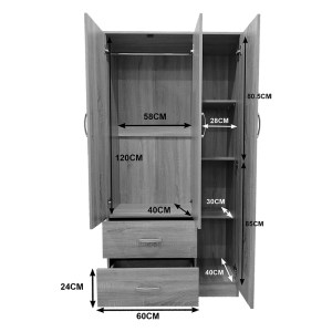 pak-383-000041-6 ΝΤΟΥΛΑΠΑ ΤΡΙΦΥΛΛΗ ΜΕ 2 ΣΥΡΤΑΡΙΑ ATHOS PAKOWORLD ΣΕ SONOMA-ΑΝΘΡΑΚΙ ΑΠΟΧΡΩΣΗ 90X42X180ΕΚ