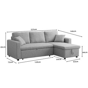 pak-389-000004-8 ΓΩΝΙΑΚΟΣ ΑΝΑΣΤΡΕΨΙΜΟΣ ΚΑΝΑΠΕΣ ΚΡΕΒΑΤΙ KAMORE PAKOWORLD ΜΕ ΑΠΟΘΗΚΕΥΤΙΚΟ ΧΩΡΟ ΓΚΡΙ ΥΦΑΣΜΑ 223X146X85ΕΚ