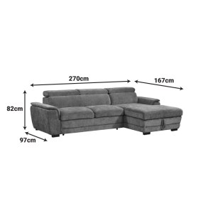 pak-389-000009-8 ΓΩΝΙΑΚΟΣ ΚΑΝΑΠΕΣ-ΚΡΕΒΑΤΙ ΑΡΙΣΤΕΡΗ ΓΩΝΙΑ DREAMORA PAKOWORLD ΜΕ ΑΠΟΘΗΚΕΥΤΙΚΟ ΧΩΡΟ ΥΦΑΣΜΑ ΜΠΕΖ 270X167X82ΕΚ