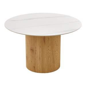 pak-413-000003-1 ΤΡΑΠΕΖΙ SIKULU PAKOWORLD MDF OAK - ΛΕΥΚΗ ΟΨΗ ΤΡΑΒΕΡΤΙΝΑΣ Φ125X77ΕΚ