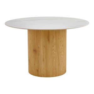 pak-413-000003 ΤΡΑΠΕΖΙ SIKULU PAKOWORLD MDF OAK - ΛΕΥΚΗ ΟΨΗ ΤΡΑΒΕΡΤΙΝΑΣ Φ125X77ΕΚ