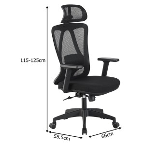 pak-421-000001-6 ΚΑΡΕΚΛΑ ΓΡΑΦΕΙΟΥ ΔΙΕΥΘΥΝΤΗ MAGIDA PAKOWORLD MESH ΜΑΥΡΟ 58.5X66X115-125ΕΚ
