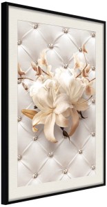 pol-161796429 ΑΦΙΣΑ - LILIES ON LEATHER UPHOLSTERY - 40X60 - ΜΑΥΡΟ - ΜΕ ΠΑΣΠΑΡΤΟΥ