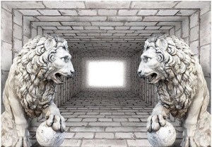 pol-161995849 ΑΥΤΟΚΟΛΛΗΤΗ ΦΩΤΟΤΑΠΕΤΣΑΡΙΑ - STONE LIONS - 343X245
