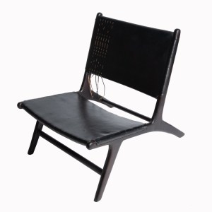 sg-9900-1 SUPERGREENS ΚΑΡΕΚΛΑ LOUNGE ΔΕΡΜΑΤΙΝΗ TEAK ΜΑΥΡΗ 81X65X72 ΕΚ.