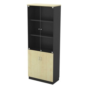 woo-116315 ΒΙΒΛΙΟΘΗΚΗ / ΓΥΑΛΙΝΕΣ ΠΟΡΤΕΣ DARK GREY/BEECH