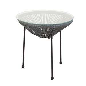 woo-121556 ACAPULCO ΤΡΑΠΕΖΑΚΙ ΜΕΤΑΛΛΟ ΒΑΦΗ ΜΑΥΡΟ, PLASTIC RATTAN ΓΚΡΙ