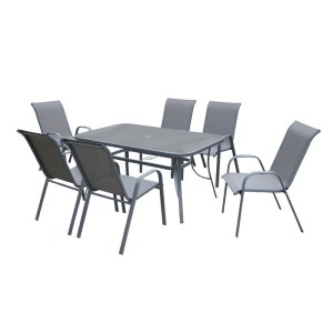 woo-122720 RIO SET ΤΡΑΠΕΖΑΡΙΑ ΜΕΤΑΛΛΟ ΒΑΦΗ ΑΝΘΡΑΚΙ, TEXTILENE ΓΚΡΙ : ΤΡΑΠΕΖΙ+6 ΠΟΛΥΘΡΟΝΕΣ