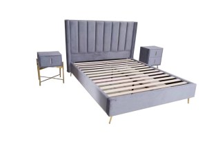 woo-122853 PASSION  ΚΡΕΒΑΤΙ ΔΙΠΛΟ ΓΙΑ ΣΤΡΩΜΑ 160X200CM, ΥΦΑΣΜΑ VELURE ΑΠΟΧΡΩΣΗ ΓΚΡΙ