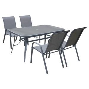 woo-123582 RIO SET ΤΡΑΠΕΖΑΡΙΑ ΚΗΠΟΥ ΜΕΤΑΛΛΟ ΑΝΘΡΑΚΙ, TEXTILENE ΓΚΡΙ: ΤΡΑΠΕΖΙ + 4 ΠΟΛΥΘΡΟΝΕΣ