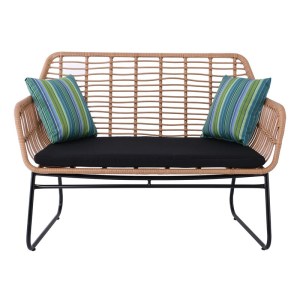 woo-123644 SALSA ΚΑΝΑΠΕΣ ΚΗΠΟΥ 2ΘΕΣΙΟΣ ΜΕΤΑΛΛΟ ΒΑΦΗ ΜΑΥΡΟ, WICKER ΦΥΣΙΚΟ, ΜΑΞΙΛΑΡΙ ΜΑΥΡΟ