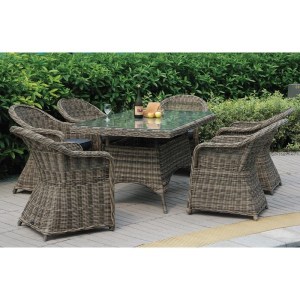 woo-123685 MONTANA SET ΤΡΑΠΕΖΑΡΙΑ ΚΗΠΟΥ:6 ΠΟΛΥΘΡΟΝΕΣ+ΤΡΑΠΕΖΙ, ΑΛΟΥΜΙΝΙΟ- WICKER GREY BROWN ΜΕ ΜΑΞΙΛΑΡΙΑ