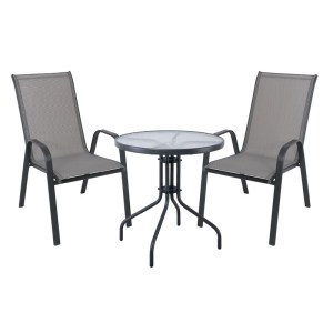 woo-124161 RIO SET ΚΗΠΟΥ - ΒΕΡΑΝΤΑΣ: ΤΡΑΠΕΖΙ + 2 ΠΟΛΥΘΡΟΝΕΣ ΜΕΤΑΛΛΟ ΒΑΦΗ ΑΝΘΡΑΚΙ, TEXTILENE ΓΚΡΙ