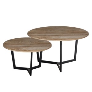 woo-124173 TEDDY SET-2 ΤΡΑΠΕΖΑΚΙΑ ΣΑΛΟΝΙΟΥ-ΚΑΘΙΣΤΙΚΟΥ, ΜΕΤΑΛΛΟ ΜΑΥΡΟ, ΑΠΟΧΡΩΣΗ ΚΑΡΥΔΙ