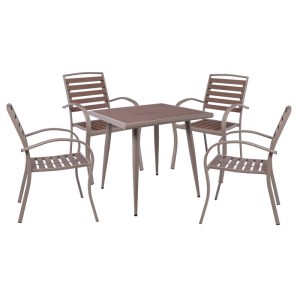 woo-125313 SERRANO SET ΚΗΠΟΥ: ΤΡΑΠΕΖΙ + 4 ΠΟΛΥΘΡΟΝΕΣ, ΜΕΤΑΛΛΟ ΒΑΦΗ SAND BEIGE, POLYWOOD ΚΑΡΥΔΙ