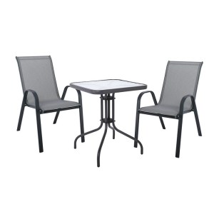 woo-125412 RIO SET ΚΗΠΟΥ - ΒΕΡΑΝΤΑΣ: ΤΡΑΠΕΖΙ + 2 ΠΟΛΥΘΡΟΝΕΣ ΜΕΤΑΛΛΟ ΒΑΦΗ ΑΝΘΡΑΚΙ, TEXTILENE ΓΚΡΙ