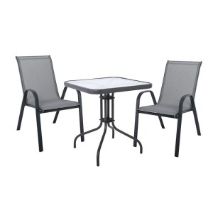 woo-125413 RIO SET ΚΗΠΟΥ - ΒΕΡΑΝΤΑΣ: ΤΡΑΠΕΖΙ + 2 ΠΟΛΥΘΡΟΝΕΣ ΜΕΤΑΛΛΟ ΒΑΦΗ ΑΝΘΡΑΚΙ, TEXTILENE ΓΚΡΙ