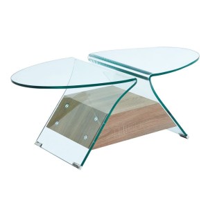 woo-125542 GLASSER WOOD ΤΡΑΠΕΖΑΚΙ ΣΑΛΟΝΙΟΥ OVAL, ΔΙΑΦΑΝΟ ΓΥΑΛΙ 12MM, ΡΑΦΙ ΑΠΟΧΡΩΣΗ ΔΡΥΣ