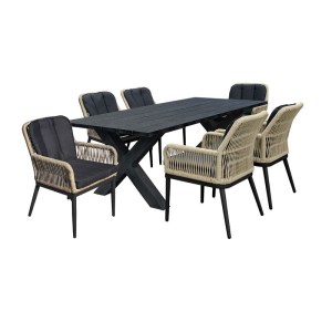 woo-126018 ALLEY SET ΤΡΑΠΕΖΑΡΙΑ ALU ΑΝΘΡΑΚΙ-ROPE ΦΥΣΙΚΟ: ΤΡΑΠΕΖΙ 180X94 + 8 ΠΟΛΥΘΡΟΝΕΣ ΜΕ ΜΑΞΙΛ