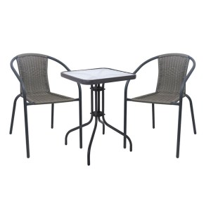 woo-126347 BALENO-W SET ΚΗΠΟΥ - ΒΕΡΑΝΤΑΣ: ΤΡΑΠΕΖΙ + 2 ΠΟΛΥΘΡΟΝΕΣ ΜΕΤΑΛΛΟ ΑΝΘΡΑΚΙ, WICKER MIXED GREY