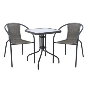 woo-126348 BALENO-W SET ΚΗΠΟΥ - ΒΕΡΑΝΤΑΣ: ΤΡΑΠΕΖΙ + 2 ΠΟΛΥΘΡΟΝΕΣ ΜΕΤΑΛΛΟ ΑΝΘΡΑΚΙ, WICKER MIXED GREY