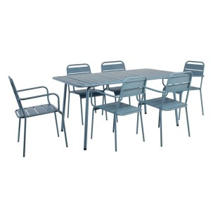 woo-126430 BRIO SLAT SET ΤΡΑΠΕΖΑΡΙΑ ΚΗΠΟΥ -ΒΕΡΑΝΤΑΣ (6+1), ΜΕΤΑΛΛΟ ΒΑΦΗ SANDY BLUE 5415C