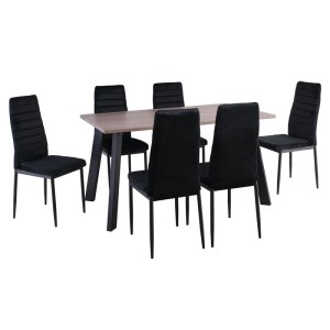 woo-126455 JETTA-BAXTER ΤΡΑΠΕΖΑΡΙΑ ΜΕΤΑΛΛ Ο ΒΑΦΗ ΜΑΥΡΟ, ΤΡΑΠΕΖΙ SONOMA OAK + 6 ΚΑΡΕΚΛΕΣ VELURE ΜΑΥΡΟ