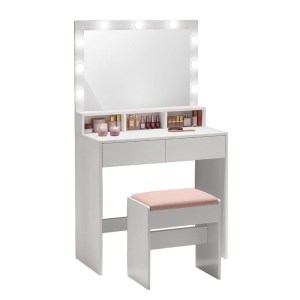 woo-126652 LUCY SET ΤΟΥΑΛΕΤΑ ΜΕ ΣΚΑΜΠΟ, ΑΠΟΧΡΩΣΗ ΑΣΠΡΟ, ΚΑΘΡΕΠΤΗΣ LED & ΘΥΡΑ USB