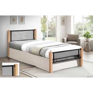 woo-126684 ΝΕΤ ΚΡΕΒΑΤΙ ΜΟΝΟ ΓΙΑ ΣΤΡΩΜΑ 90X190CM, ΜΕΤΑΛΛΟ ΒΑΦΗ ΜΑΥΡΟ, ΞΥΛΟ ΦΥΣΙΚΟ