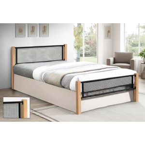 woo-126744 ΝΕΤ ΚΡΕΒΑΤΙ ΔΙΠΛΟ ΓΙΑ ΣΤΡΩΜΑ 150X200CM, ΜΕΤΑΛΛΟ ΒΑΦΗ ΜΑΥΡΟ, ΞΥΛΟ ΦΥΣΙΚΟ