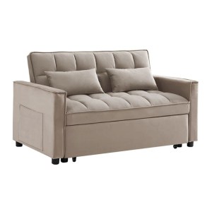 woo-126776 TEMPO ΚΑΝΑΠΕΣ - ΚΡΕΒΑΤΙ, ΜΕ ΑΝΑΚΛΙΣΗ ΠΛΑΤΗΣ, ΥΦΑΣΜΑ VELURE ΜΠΕΖ