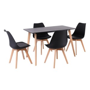 woo-127079 MARTIN SET ΤΡΑΠΕΖΑΡΙΑ: ΤΡΑΠΕΖΙ + 4 ΚΑΡΕΚΛΕΣ, MDF ΜΑΥΡΟ - ΟΞΙΑ ΦΥΣΙΚΟ, PP ΜΑΥΡΟ