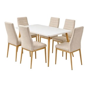 woo-127080 JETTA-UNION SET ΤΡΑΠΕΖΑΡΙΑ: ΤΡΑΠΕΖΙ + 6 ΚΑΡΕΚΛΕΣ, ΜΕΤΑΛΛΟ ΒΑΦΗ ΦΥΣΙΚΟ, ΥΦΑΣΜΑ ΜΠΕΖ