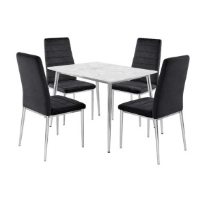 woo-127081 JETTA-OSLO SET ΤΡΑΠΕΖΑΡΙΑ: ΤΡΑΠΕΖΙ + 4 ΚΑΡΕΚΛΕΣ, ΧΡΩΜΙΟ - SINTERED STONE - VELURE ΜΑΥΡΟ