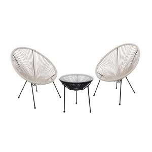 woo-127085 ACAPULCO SET ΚΗΠΟΥ - ΒΕΡΑΝΤΑΣ: ΤΡΑΠΕΖΙ+2 ΠΟΛΥΘΡΟΝΕΣ, ΜΕΤΑΛΛΟ ΜΑΥΡΟ / RATTAN ΑΣΠΡΟ & ΜΑΥΡΟ