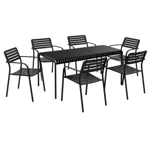 woo-127087 ROMA-MODIAL SET ΤΡΑΠΕΖΑΡΙΑ: ΤΡΑΠΕΖΙ + 6 ΠΟΛΥΘΡΟΝΕΣ, ΜΕΤΑΛΛΟ ΜΑΥΡΟ