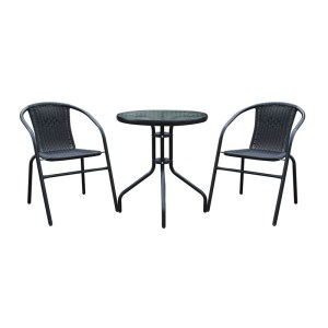 woo-127292 BALENO SET-PRO ΚΗΠΟΥ-ΒΕΡΑΝΤΑΣ: ΤΡΑΠΕΖΙ + 2 ΠΟΛΥΘΡΟΝΕΣ ΜΕΤΑΛΛΟ ΜΑΥΡΟ, WICKER ΜΑΥΡΟ