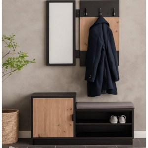 woo-127296 LECO ΕΠΙΠΛΟ ΕΙΣΟΔΟΥ-ΧΩΛ (PORT MANDO) ΜΕ ΚΑΘΡΕΠΤΗ & ΠΑΠΟΥΤΣΟ ΘΗΚΗ, ΑΠΟΧΡΩΣΗ ΜΑΥΡΟ-SONOMA