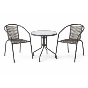 woo-127318 MIKA SET ΚΗΠΟΥ - ΒΕΡΑΝΤΑΣ: ΤΡΑΠΕΖΙ + 2 ΠΟΛΥΘΡΟΝΕΣ ΜΕΤΑΛΛΟ ΒΑΦΗ ΑΝΘΡΑΚΙ, PE RATTAN ΓΚΡΙ