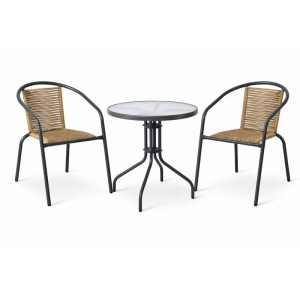 woo-127320 MIKA SET ΚΗΠΟΥ - ΒΕΡΑΝΤΑΣ: ΤΡΑΠΕΖΙ + 2 ΠΟΛΥΘΡΟΝΕΣ ΜΕΤΑΛΛΟ ΒΑΦΗ ΑΝΘΡΑΚΙ, PE RATTAN ΦΥΣΙΚΟ