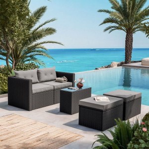 woo-127336 JAKARTA SET ΣΑΛΟΝΙ ΚΗΠΟΥ K/D, ΠΟΛΥΜΟΡΦΙΚΟ 5Τ, ΜΕΤΑΛΛΟ-WICKER ΜΑΥΡΟ, ΜΑΞΙΛΑΡΙΑ ΓΚΡΙ