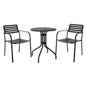 woo-127341 ROMA SET ΚΗΠΟΥ-ΒΕΡΑΝΤΑΣ: ΤΡΑΠΕΖΙ + 2 ΠΟΛΥΘΡΟΝΕΣ, ΜΕΤΑΛΛΟ ΒΑΦΗ ΜΑΥΡΟ