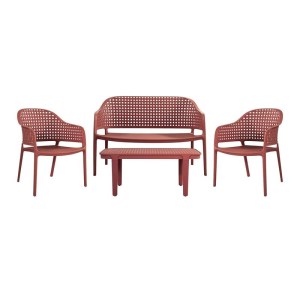 woo-127360 MALAGA SET ΣΑΛΟΝΙ ΚΗΠΟΥ PP-UV BORDEAUX: ΚΑΝΑΠΕΣ + 2 ΠΟΛΥΘΡΟΝΕΣ + ΤΡΑΠΕΖΑΚΙ