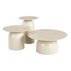 woo-127383 ROVER SET3 ΤΡΑΠΕΖΑΚΙΑ ΣΑΛΟΝΙΟΥ -ΚΑΘΙΣΤΙΚΟΥ, ΜΕΤΑΛΛΟ ΒΑΦΗ ΜΠΕΖ , SINTERED STONE TRAVERTINE