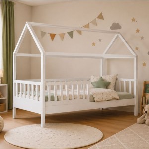woo-127452 DREAM Τ.MONTESSORI ΠΑΙΔΙΚΟ ΚΡΕΒΑΤΙ ΜΕ ΣΤΡΩΜΑ 90X190/19CM, ΞΥΛΟ ΠΕΥΚΟΥ ΑΠΟΧΡΩΣΗ ΑΣΠΡΟ