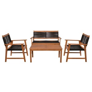 woo-127474 SPRING SET ΣΑΛΟΝΙ ΚΗΠΟΥ ΑΚΑΚΙΑ ΦΥΣΙΚΟ, WICKER ΜΑΥΡΟ: ΤΡΑΠΕΖΙ + ΚΑΝΑΠΕ 2ΘΕΣΙΟ + 2 ΠΟΛΥΘΡΟΝΕΣ